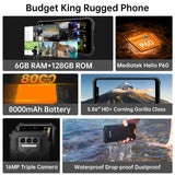 OUKITEL WP9 6G+128G Dual Sim 8000mAh 5.86" HD+ Waterproof Cell Phone 16M/8M Triple Camera 4G Global Android10 Face ID Rugged Phone